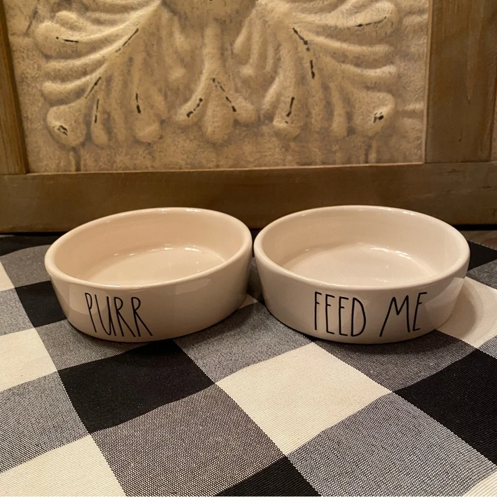 Rae Dunn small pet bowls - PURR and FEED ME - Brand new never used